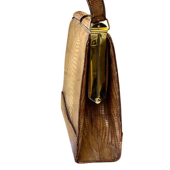 Snakeskin Print Faux Leather Vintage 70's Handbag Hinged Structured - Picture 5 of 12